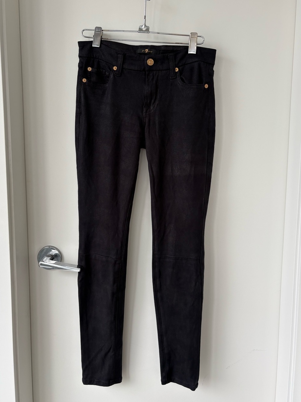 7 For All Mankind Black Mid-Rise Snakeskin Crackled Skinny Jeans Size 25